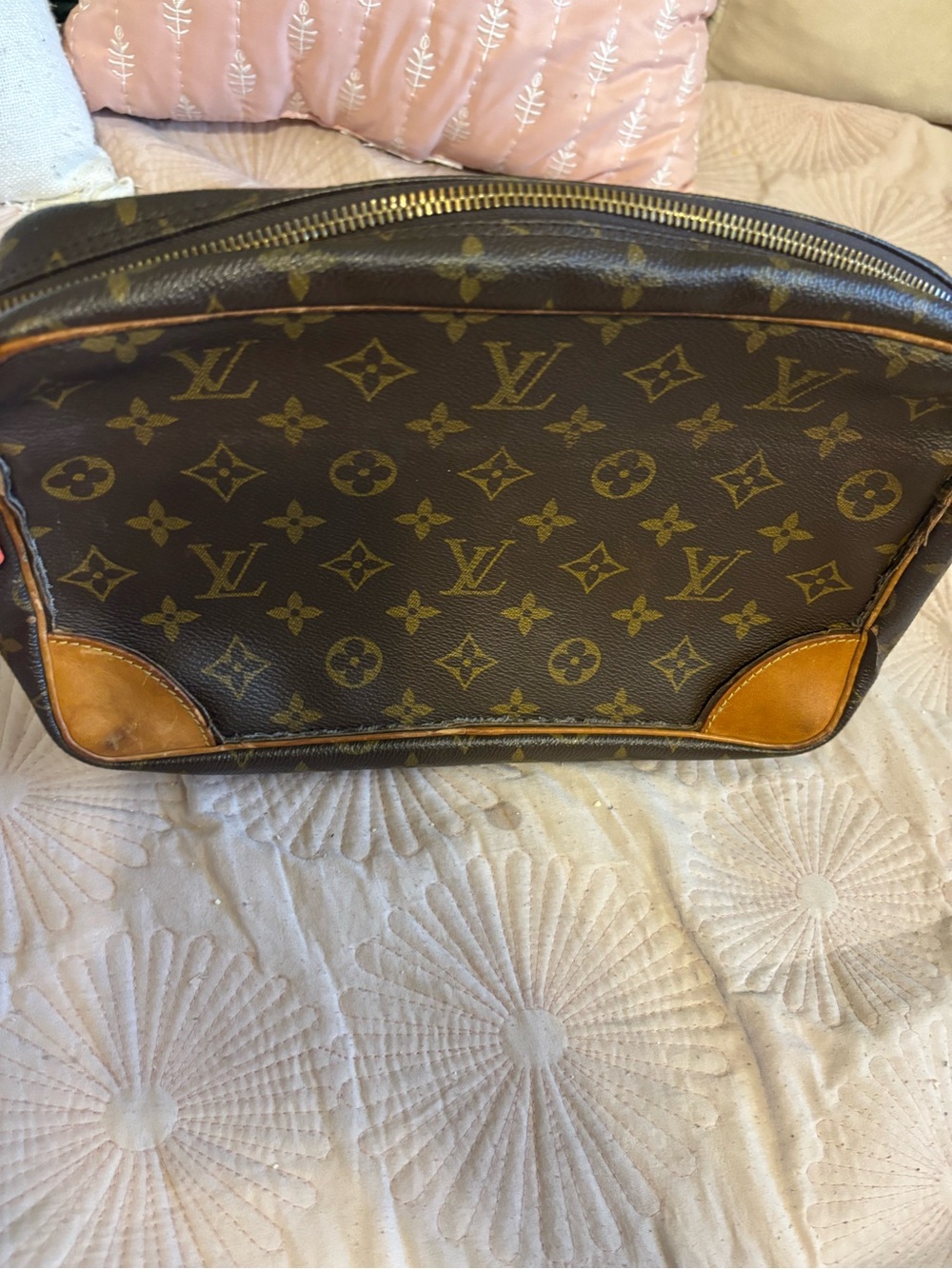 Louis Vuitton Monogram Canvas Toiletry Pouch with Tan Leather Trim